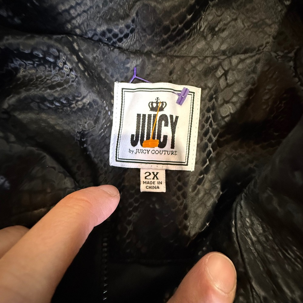 Juicy Couture Black Sherpa Jacket Womens 2X Cropped Y2K McBling Fleece Zip NWT - Picture 8 of 10